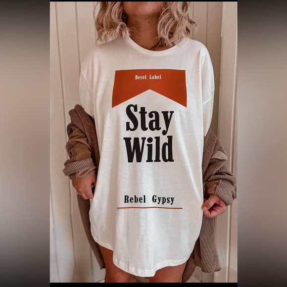 Bevel Label Dresses & Skirts - Bevel Label Tee/ T-Shirt Dress Medium Cowgirl White Mini Stay Wild Classic